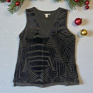 Halogen black velvet chiffon shell top
